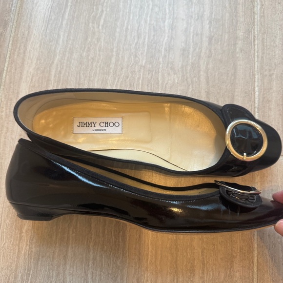 JIMMY CHOO | black patent leather flats with silver buckle size 39 - Picture 1 of 10